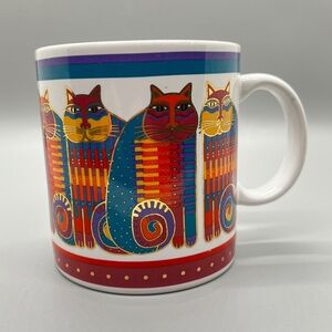 Vintage Laurel Burch 1988 Rainbow Cat Cousins Multicolor Coffee Mug Ceramic Cup